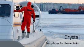  Presentation with rescue - Slides featuring worker of coast guard team background and a light blue colored foreground