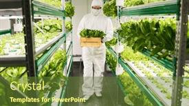  Presentation with vertical farm - Presentation design with worker-of-vertical-farm background and a tawny brown colored foreground