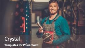  Presentation with spare parts - Cool new PPT layouts with worker on a automotive spare backdrop and a gray colored foreground