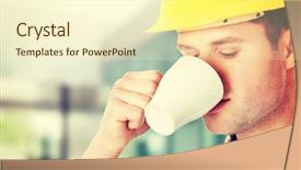  Presentation with tea coffee - Colorful PPT theme enhanced with worker on a break drinking backdrop and a cream colored foreground