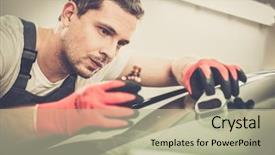  Presentation with car wash - Beautiful presentation featuring worker on a car wash applying anti rain coating on a windshield backdrop and a mint green colored foreground