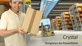  Presentation with distribution - Slide deck with worker on a distribution warehouse background and a coral colored foreground