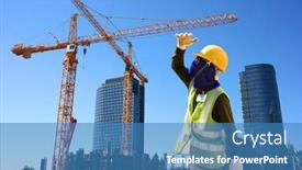  Presentation with condominium - Colorful presentation theme enhanced with worker on condominium construction site backdrop and a teal colored foreground