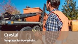  Presentation with construction container - Colorful presentation enhanced with worker on construction site unloading backdrop and a coral colored foreground