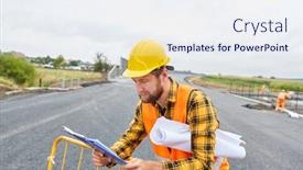  Presentation with road construction - Cool new PPT layouts with worker-on-the-construction-site backdrop and a sky blue colored foreground