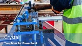  Presentation with mechanical - PPT theme featuring worker-operating-a-manual-mechanical background and a ocean colored foreground