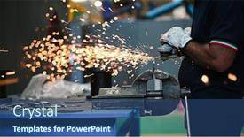  Presentation with worker - Audience pleasing theme consisting of worker-operating-an-angle-grinder backdrop and a ocean colored foreground