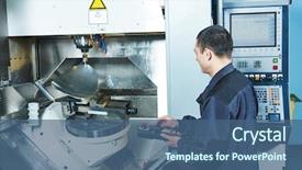  Presentation with cnc machine tool milling - Presentation design with worker operating cnc milling machine background and a ocean colored foreground