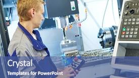  Presentation with drilling - Presentation with worker operating cnc milling machine background and a ocean colored foreground