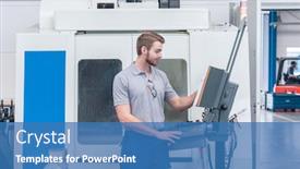  Presentation with machine - PPT theme having worker-operating-computer-controlled-machine background and a teal colored foreground