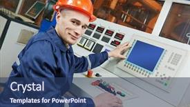  Presentation with industrial engineer - PPT layouts featuring industrial engineer worker operating control background and a ocean colored foreground