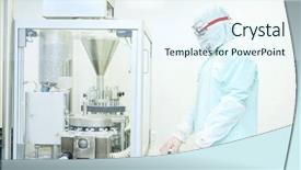  Presentation with pharma - Colorful slide set enhanced with worker operating pharma capsule filling backdrop and a sky blue colored foreground