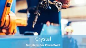  Presentation with steel factory - Colorful slide deck enhanced with worker-operating-robotic-arm backdrop and a teal colored foreground