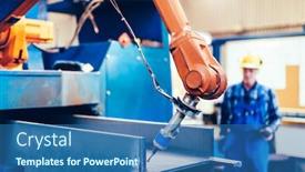  Presentation with steel factory - Amazing slide deck having worker-operating-robotic-arm backdrop and a ocean colored foreground