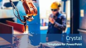  Presentation with robotic arm - Theme enhanced with worker-operating-robotic-arm background and a ocean colored foreground