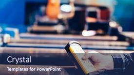  Presentation with robotic arm - Amazing slides having worker-operating-robotic-arm backdrop and a navy blue colored foreground