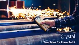  Presentation with robotic arm - Theme consisting of worker-operating-robotic-arm background and a navy blue colored foreground