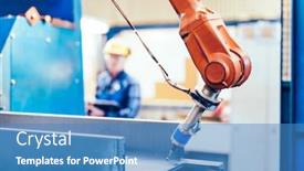  Presentation with robotic arm - Colorful theme enhanced with worker-operating-robotic-arm backdrop and a teal colored foreground