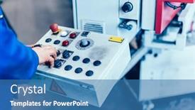  Presentation with shipyard - Amazing PPT theme having worker-operating-saw-machine backdrop and a teal colored foreground