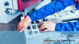  Presentation with steel factory - Slides consisting of worker-operating-saw-machine background and a light blue colored foreground