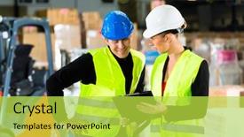  Presentation with safety work - Beautiful slides featuring worker or warehouseman and his backdrop and a yellow colored foreground