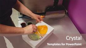  Presentation with injection mould - Audience pleasing PPT theme consisting of worker painting a chocolate mould backdrop and a  colored foreground