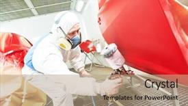  Presentation with auto repair - Amazing PPT theme having worker painting a red car backdrop and a coral colored foreground