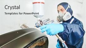  Presentation with auto repair - Presentation design featuring worker painting auto car bumper background and a white colored foreground