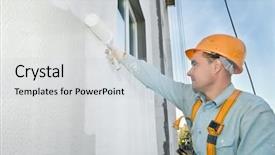  Presentation with house building - Audience pleasing presentation consisting of worker painting facade of building backdrop and a lemonade colored foreground