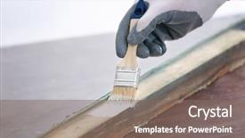  Presentation with window frame - Slide deck with worker painting frame of old background and a violet colored foreground