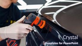  Presentation with radiator car - Slide deck featuring worker-polishes-radiator-grille-car background and a navy blue colored foreground