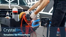  Presentation with machine - Cool new theme with worker-polishing-machine-and-tools backdrop and a ocean colored foreground