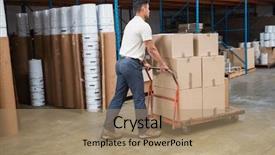  Presentation with warehouse - Slides featuring worker pushing trolley with boxes background and a coral colored foreground