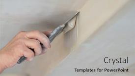  Presentation with improvement - Colorful slide set enhanced with worker-putsty-plasterboard-ceiling backdrop and a light gray colored foreground