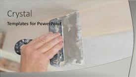  Presentation with home improvement - Slide set featuring worker-putsty-plasterboard-ceiling background and a light gray colored foreground