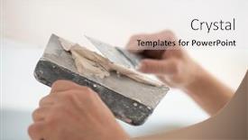  Presentation with home improvement - Beautiful PPT theme featuring worker-putsty-plasterboard-ceiling backdrop and a sky blue colored foreground