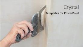  Presentation with home improvement - PPT theme featuring worker-putsty-plasterboard-ceiling background and a light gray colored foreground