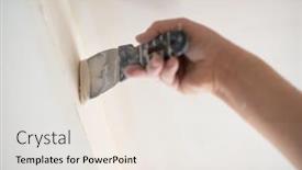  Presentation with home improvement - Theme enhanced with worker-putsty-plasterboard-ceiling background and a sky blue colored foreground