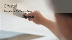  Presentation with improvement - Cool new slide deck with worker-putsty-plasterboard-ceiling backdrop and a light gray colored foreground