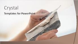  Presentation with home improvement - Presentation design consisting of worker-putsty-plasterboard-ceiling background and a white colored foreground