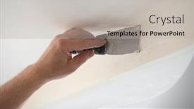  Presentation with home improvement - Colorful presentation design enhanced with worker-putsty-plasterboard-ceiling backdrop and a light gray colored foreground
