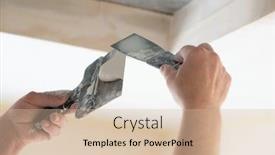  Presentation with home improvement - Audience pleasing theme consisting of worker-putsty-plasterboard-ceiling backdrop and a soft green colored foreground