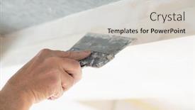  Presentation with home improvement - PPT layouts featuring worker-putsty-plasterboard-ceiling background and a light gray colored foreground