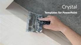  Presentation with home improvement - PPT layouts with worker-putsty-plasterboard-ceiling background and a gray colored foreground
