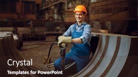  Presentation with metal - Presentation design consisting of worker-removes-scale-from-metal background and a wine colored foreground