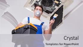  Presentation with air conditioning - Theme with worker repairing ceiling air conditioning background and a light gray colored foreground