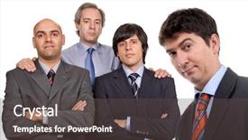  Presentation with focus - Audience pleasing slides consisting of worker rights - four business men posing focus backdrop and a dark gray colored foreground