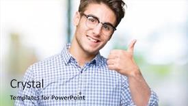  Presentation with glasses - Theme with worker rights - young handsome man wearing glasses background and a  colored foreground