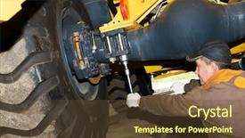  Presentation with wheel loader - Presentation with worker screwing nuts of axle background and a tawny brown colored foreground