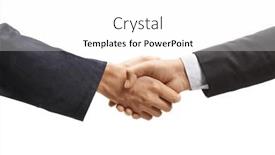  Presentation with shaking hands - Slide deck with worker-shaking-hands-with-businessman and a white colored foreground